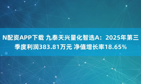 N配资APP下载 九泰天兴量化智选A：2025年第三季度利润383.81万元 净值增长率18.65%