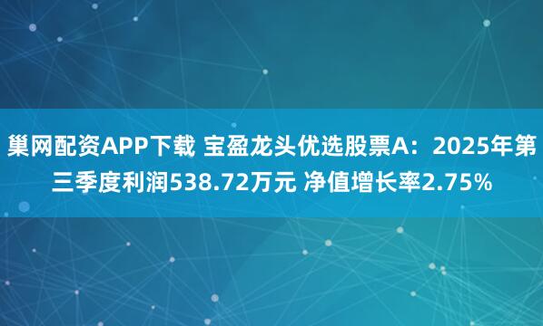 巢网配资APP下载 宝盈龙头优选股票A：2025年第三季度利润538.72万元 净值增长率2.75%