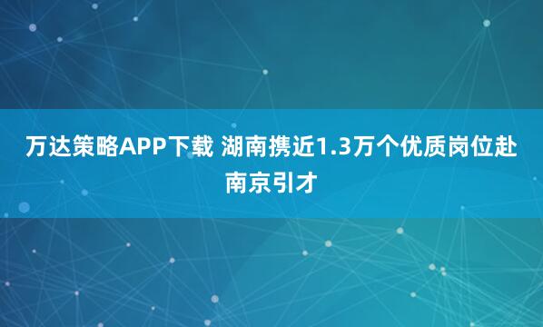 万达策略APP下载 湖南携近1.3万个优质岗位赴南京引才